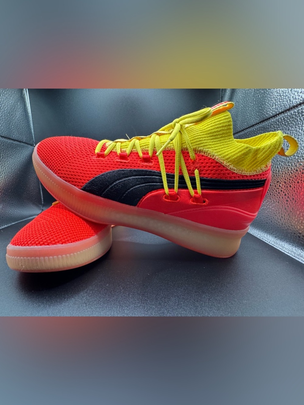 Puma Clyde Court Neon Orange Sneakers Men’s 10 Women’s 11.5 Glow Sole High Top - Picture 13 of 17